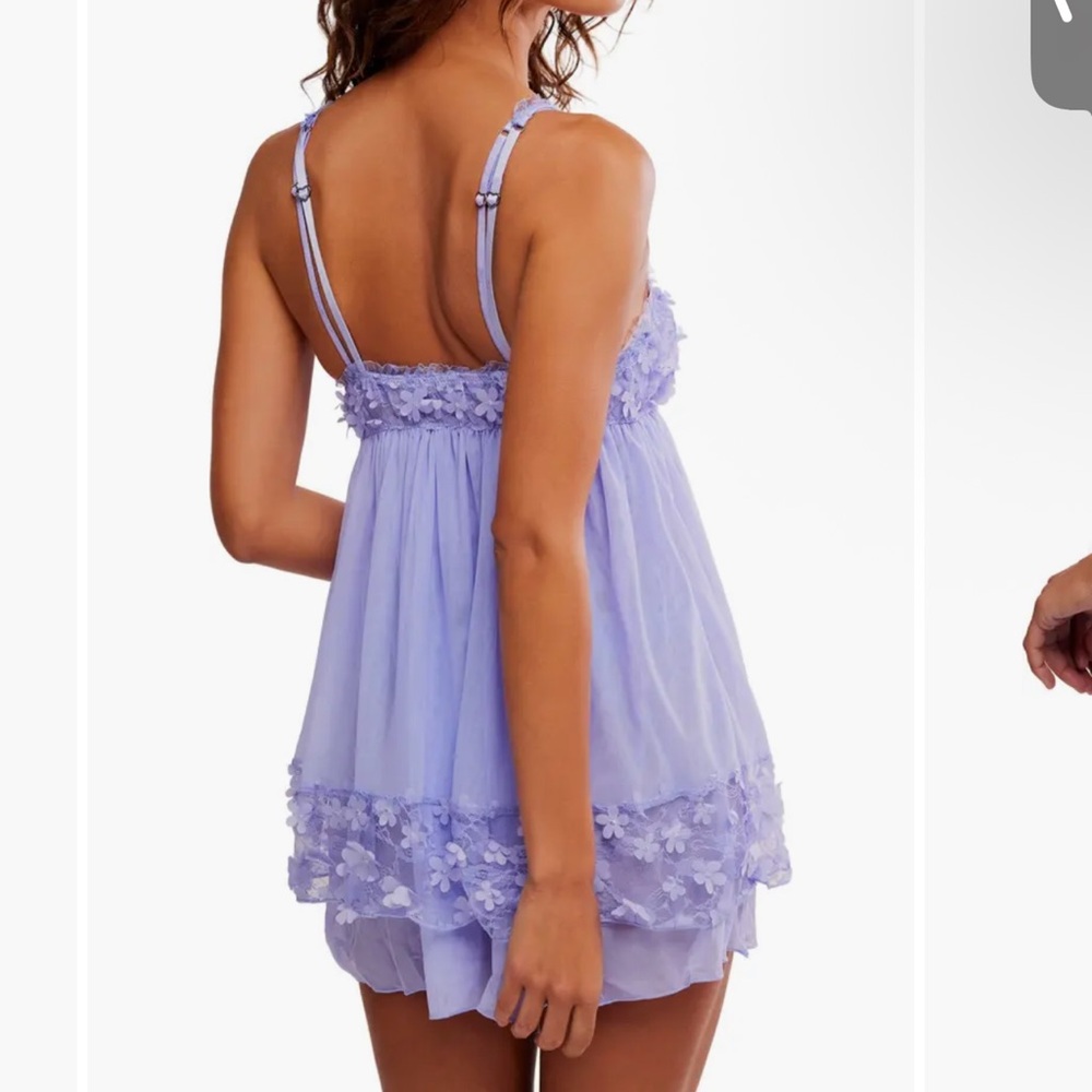 New 2 pc Free People Lavender Chemise Floral Appliqué Dress with Panties - Picture 3 of 13